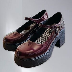 Soda Burgundy Patent Mary Jane Platform Heels